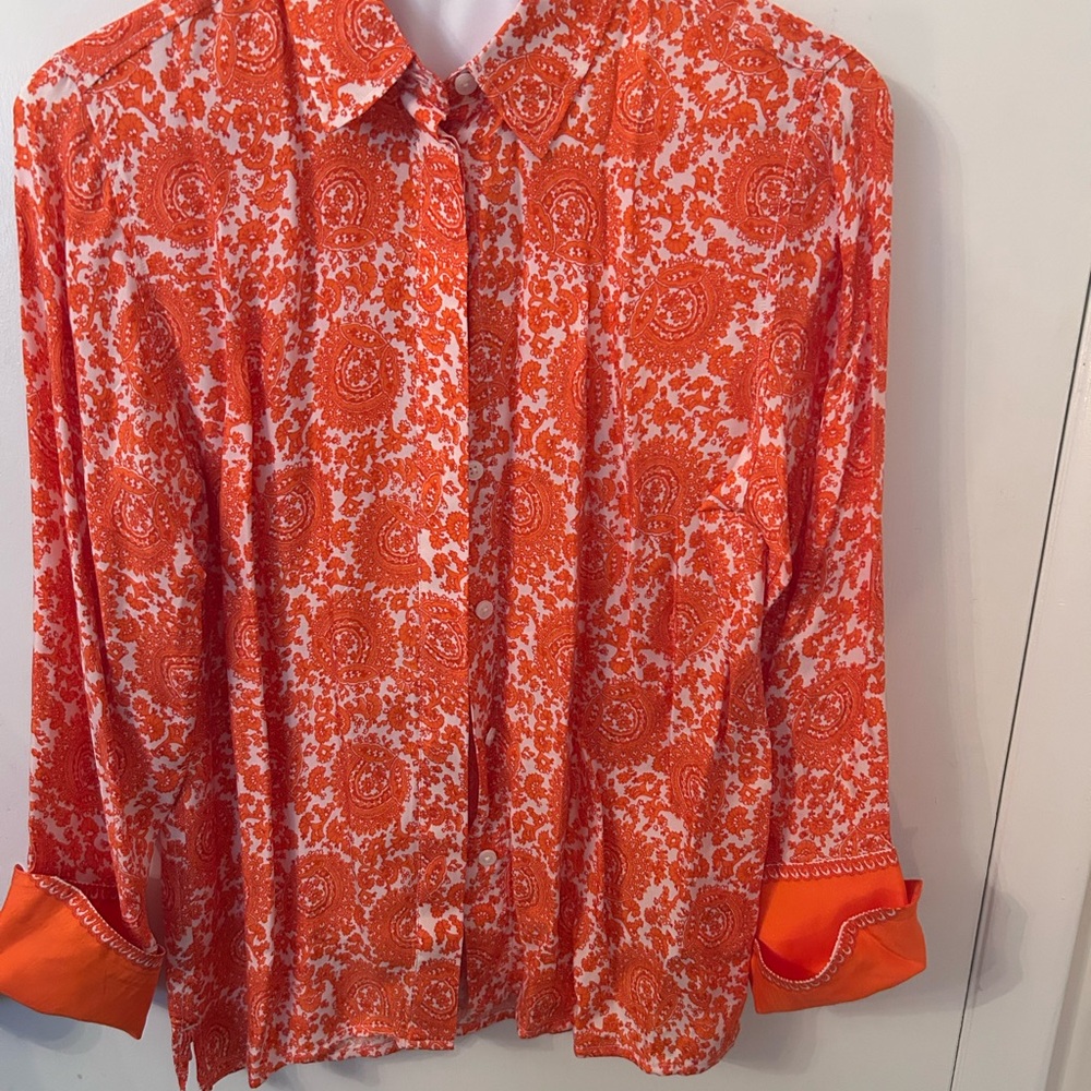 J. Crew Orange Patterned Blouse